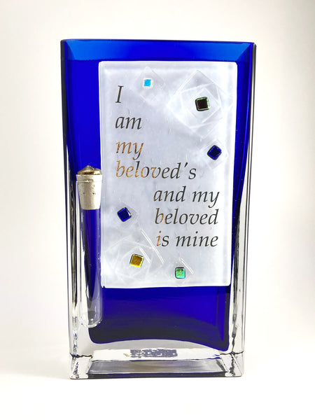 "I am my Beloved's" Blue Vase with shards holder