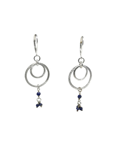Double Shiny Silver Circles with Labradorite or Lapis Earrings