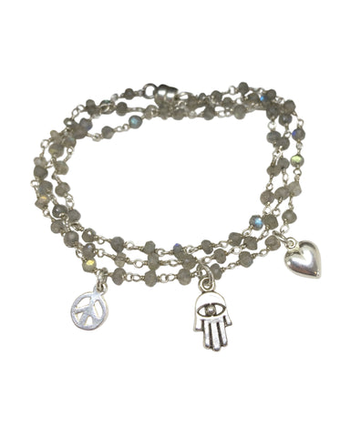 Peace, Love & Hamsa Labradorite Wrap Bracelet & Necklace