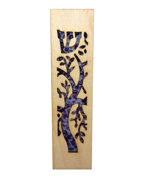 Mezuzah Laser Cut & Glass Tree of Life - Purple