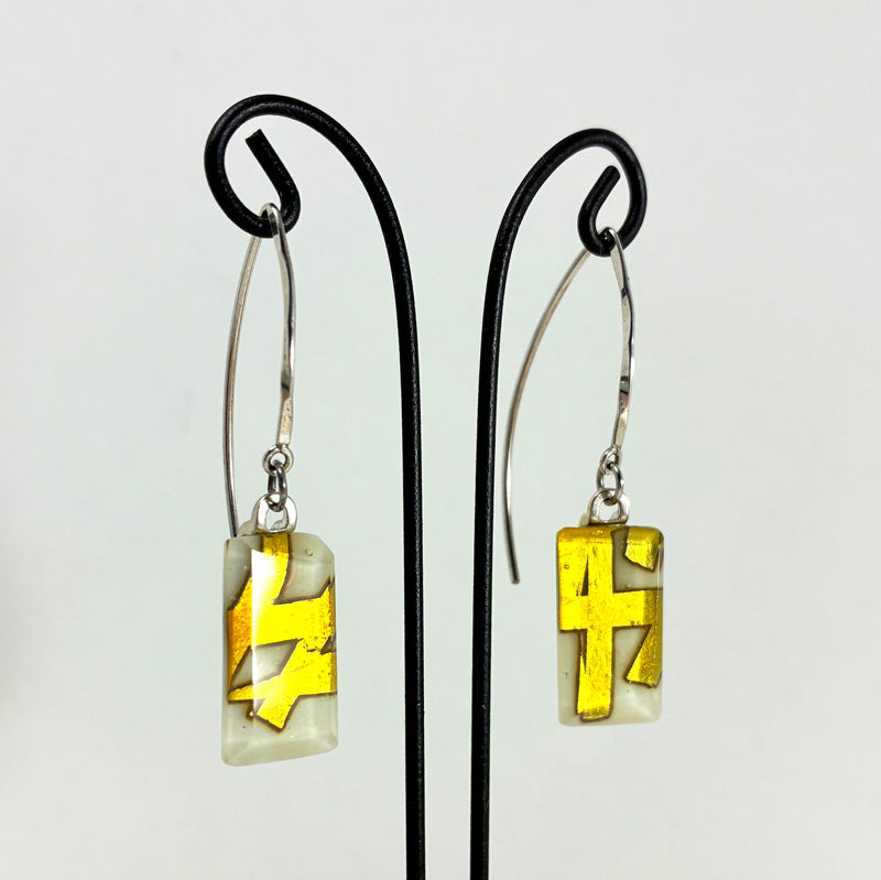 Cream Glass & Gold Leaf Large Angle Earrings