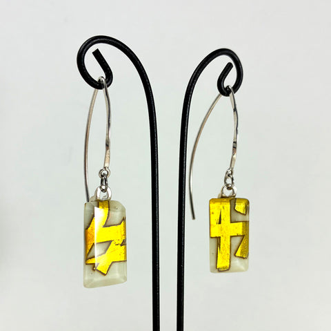 Cream Glass & Gold Leaf Large Angle Earrings