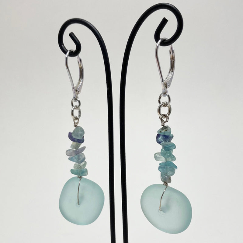 Sea Glass & Aquamarine Gemstone Earrings