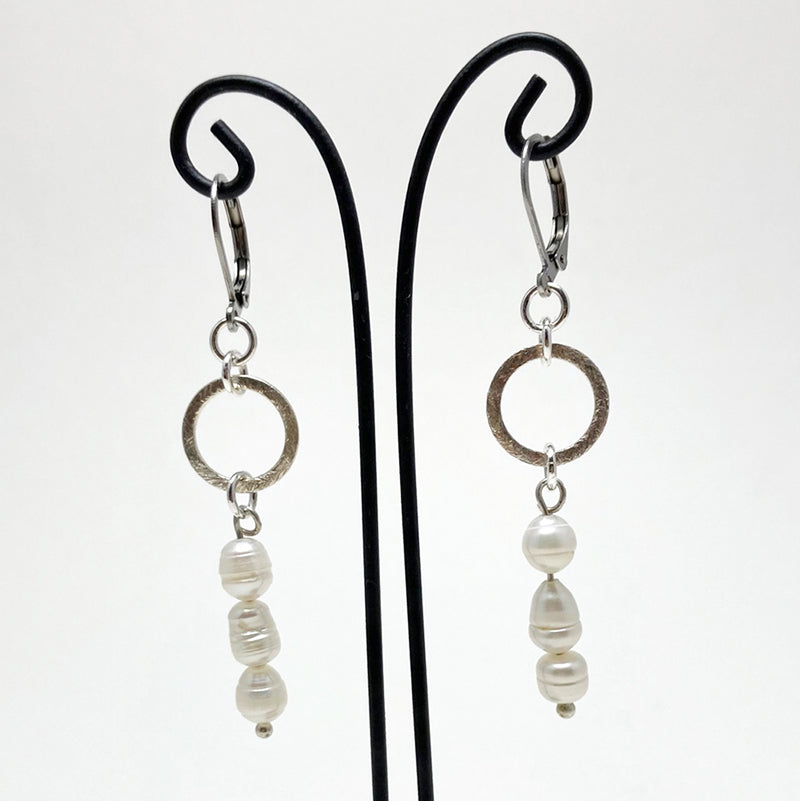 Triple Hanging Pearl Earrings - Cream or Grey