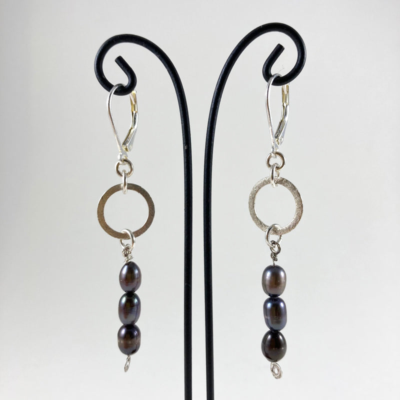 Grey Triple Hanging Pearl Earrings