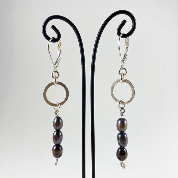 Triple Hanging Pearl Earrings - Cream or Grey