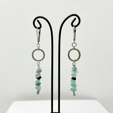 Aquamarine Hanging Gems with Brushed Silver Circle Earrings