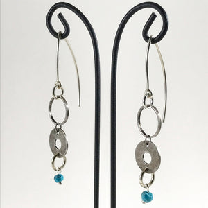 Double Circle Silver Earrings with Turquoise, Lapis or Labradorite Gemstones