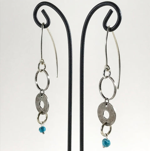 Double Circle Silver Earrings with Turquoise, Lapis or Labradorite Gemstones