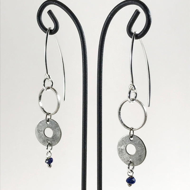 Double Circle Silver Earrings with Turquoise, Lapis or Labradorite Gemstones