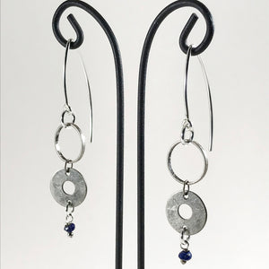 Double Circle Silver Earrings with Turquoise, Lapis or Labradorite Gemstones