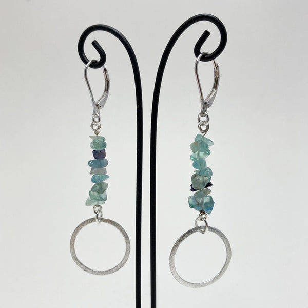 Hanging Gems with Brushed Silver Circle - Aquamarine, Labradorite or Tiger's Eye