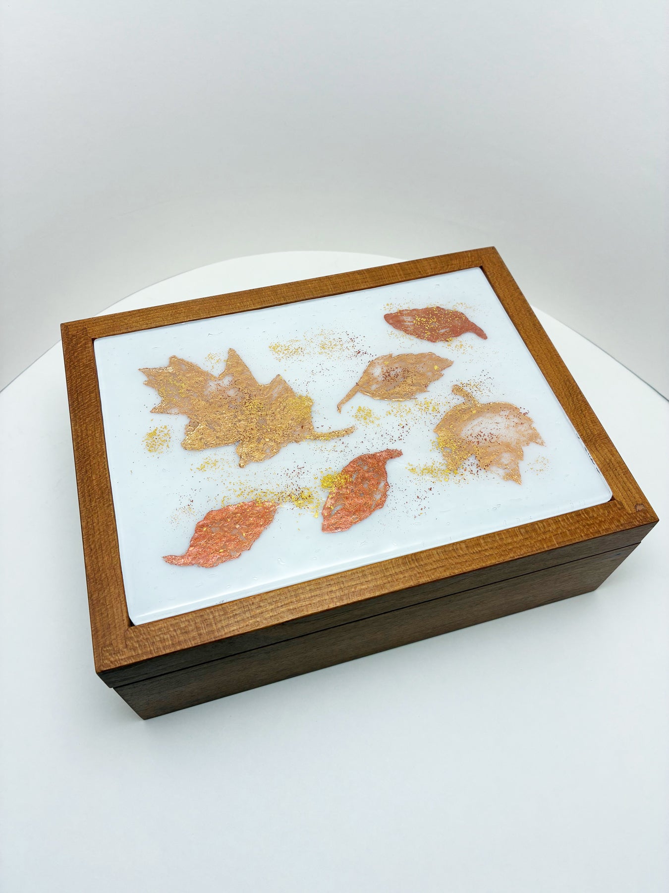 Maple wood box with fused glass