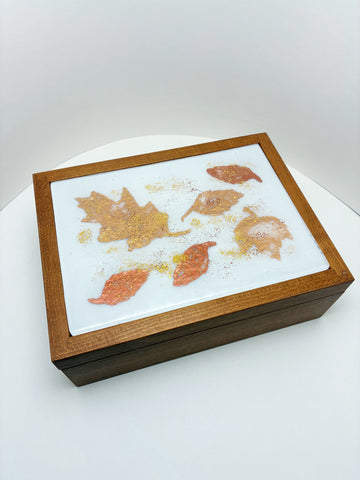Maple wood box with fused glass