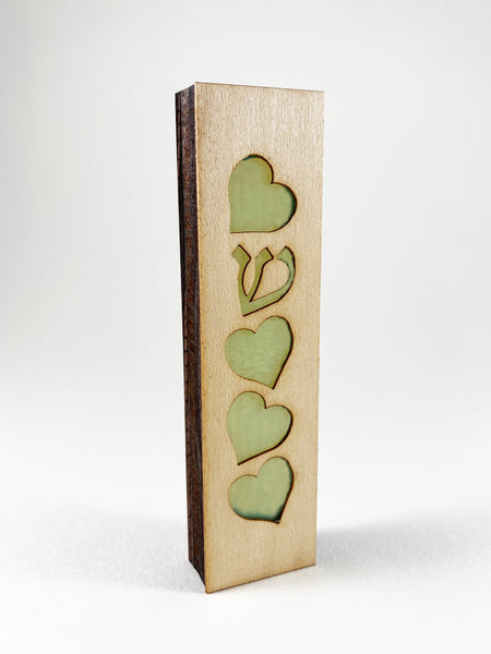 Hearts Mezuzah Celadon Green  -CLEARANCE