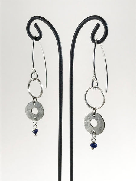 Double Circle Silver Earrings with Turquoise, Lapis or Labradorite Gemstones