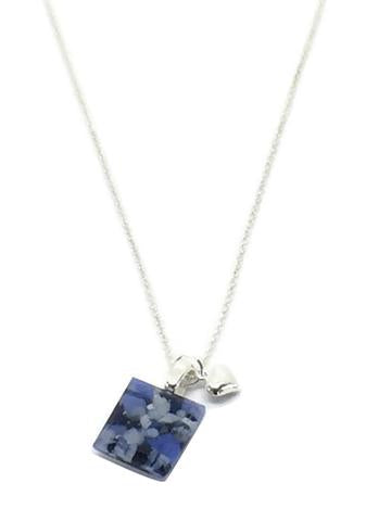Stone Blue Tiny Necklace with Fine Sterling Silver Chain