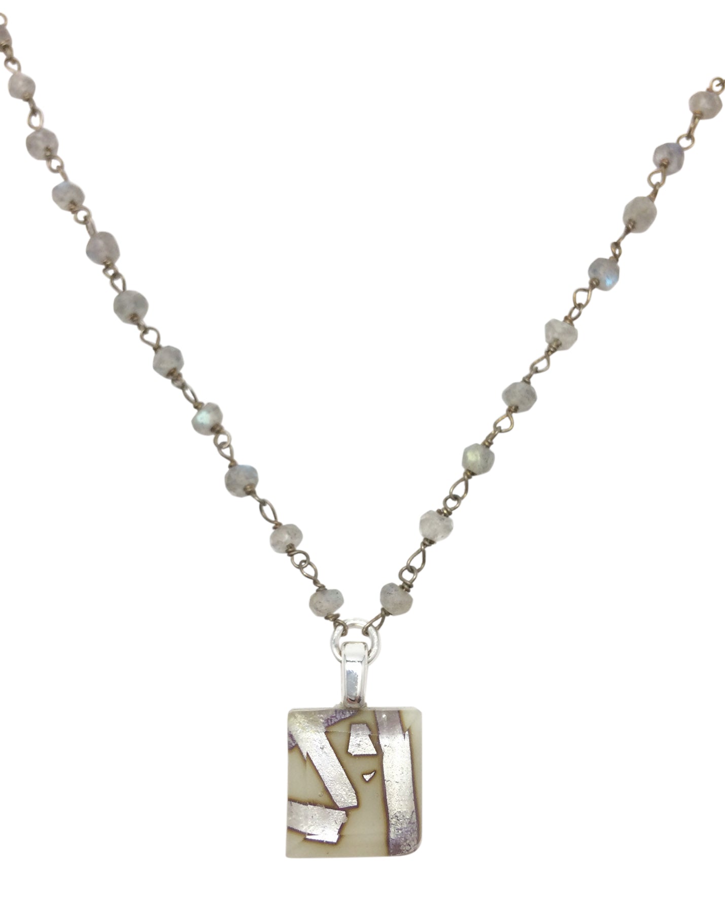 Cream Tiny Necklace with Sterling Silver & Labradorite Chain