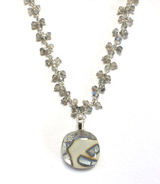Dangle Cream Cabochon with Labradorite & Sterling Silver Chain Necklace