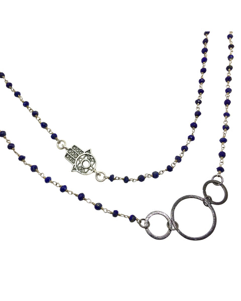 3 Loop & Hamsa Lapis Wrap Bracelet & Necklace