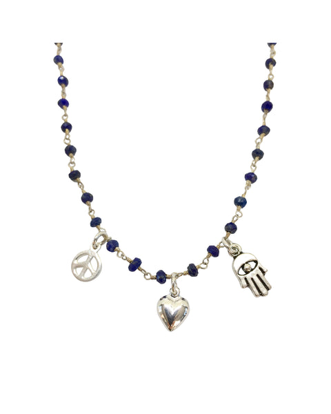 Peace, Love & Hamsa Lapis Wrap Bracelet & Necklace