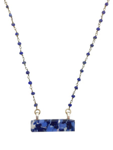 Stone Blue Bar Necklace with Lapis Gem Stone & Sterling Silver Chain