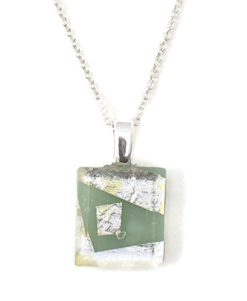 Celadon Green Tiny Necklace with Fine Sterling Silver Chain