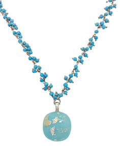 Turquoise Cabochon with Turquoise Gem Stone & Sterling Silver Chain