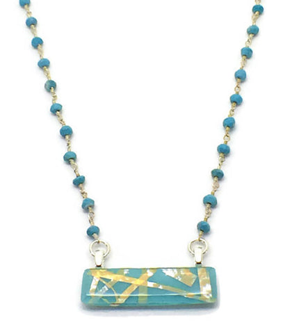 Turquoise Horizontal Bar Necklace with Turquoise & Sterling Silver Chain