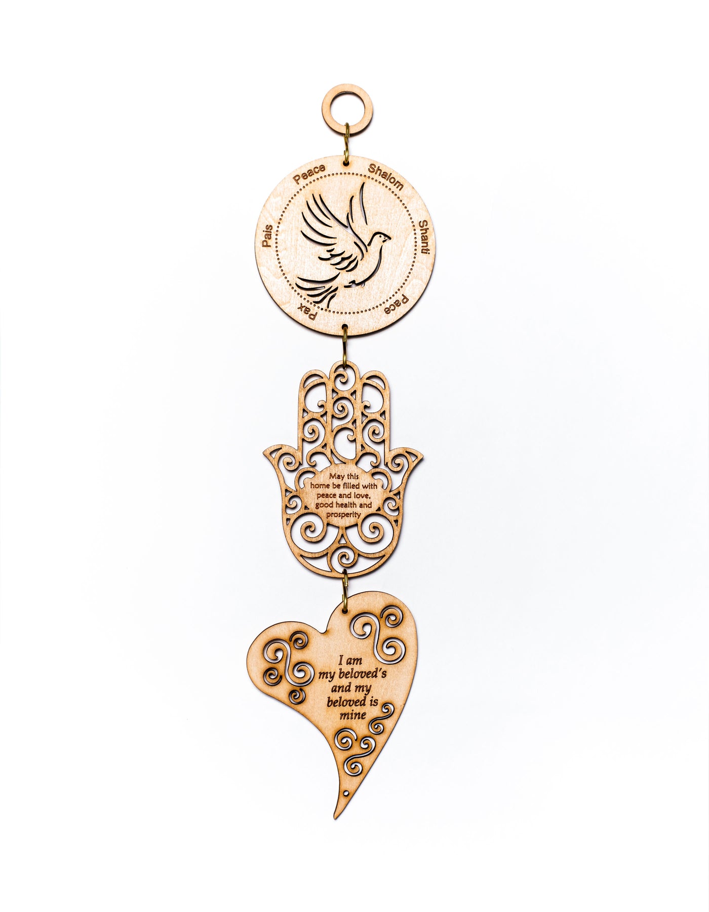 Hamsa Home Blessing, Heart with "I am my Beloved's" and Dove - Triple Wall & Window Hanging